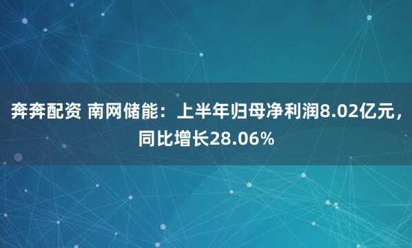 奔奔配资 南网储能：上半年归母净利润8.02亿元，同比增长28.06%