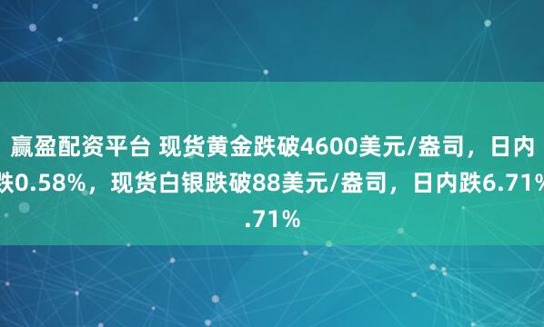 赢盈配资平台 现货黄金跌破4600美元/盎司，日内跌0.58%，现货白银跌破88美元/盎司，日内跌6.71%